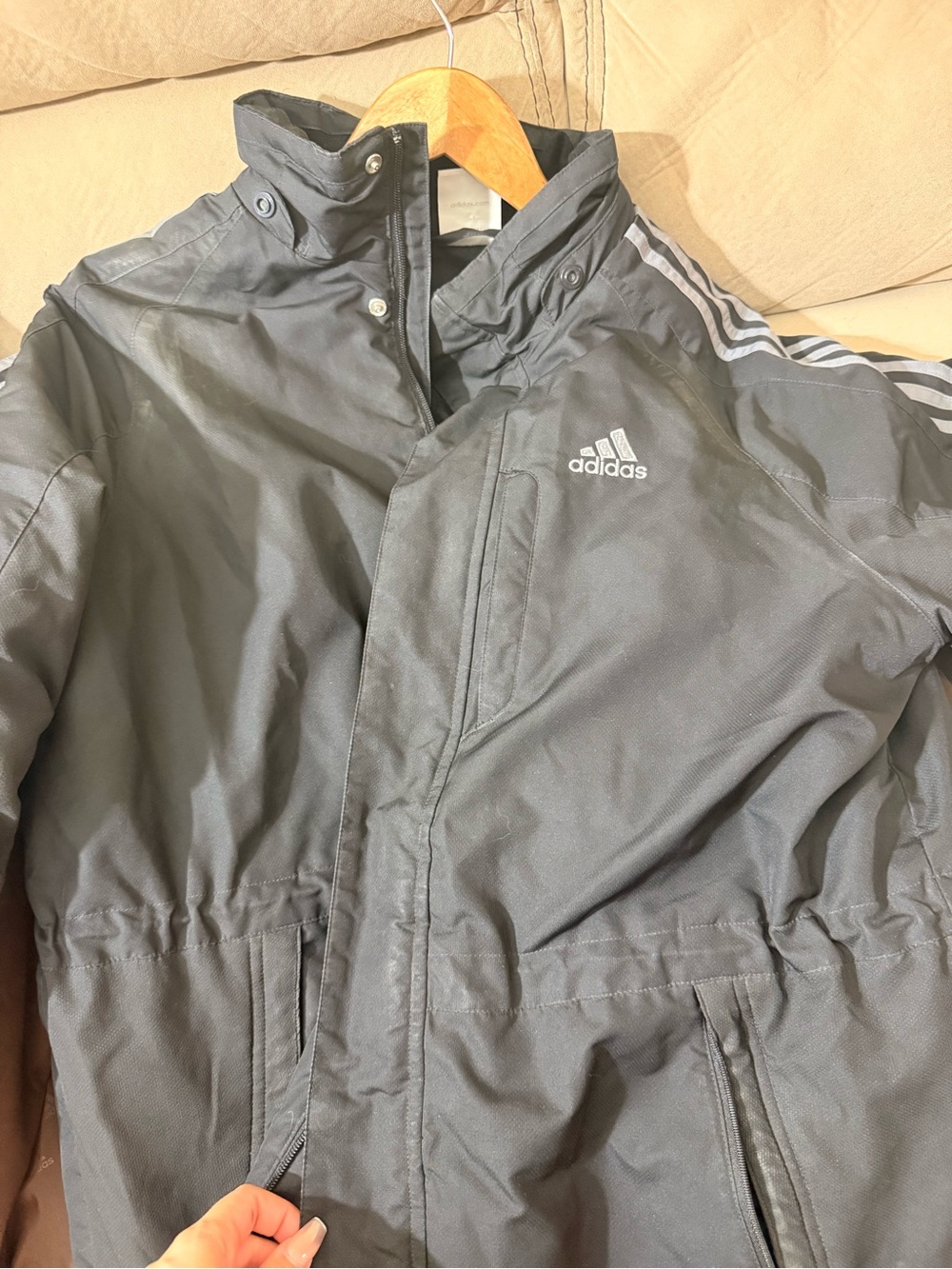 adidas Black Men's Raincoat with Signature Three Stripes